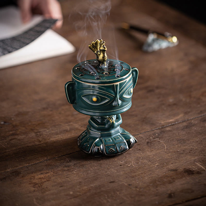 Sanxingdui Mask Ceramic Incense Burner Desk Decoration