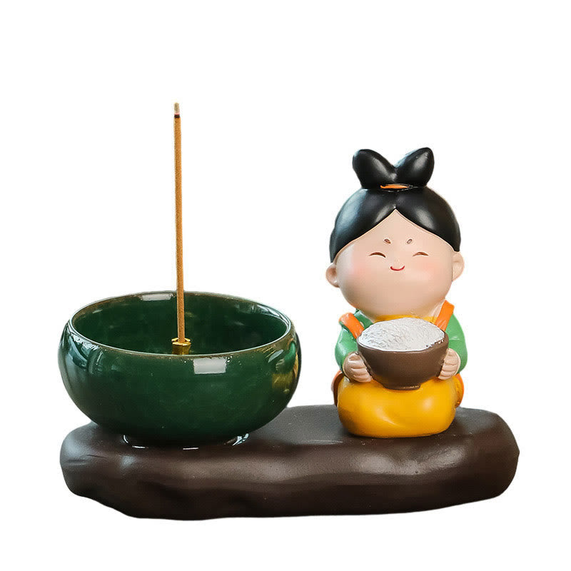 Tang Dynasty Lady Ceramic Incense Burner with Food Motif Desk Decoration