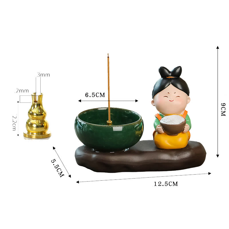 Tang Dynasty Lady Ceramic Incense Burner with Food Motif Desk Decoration