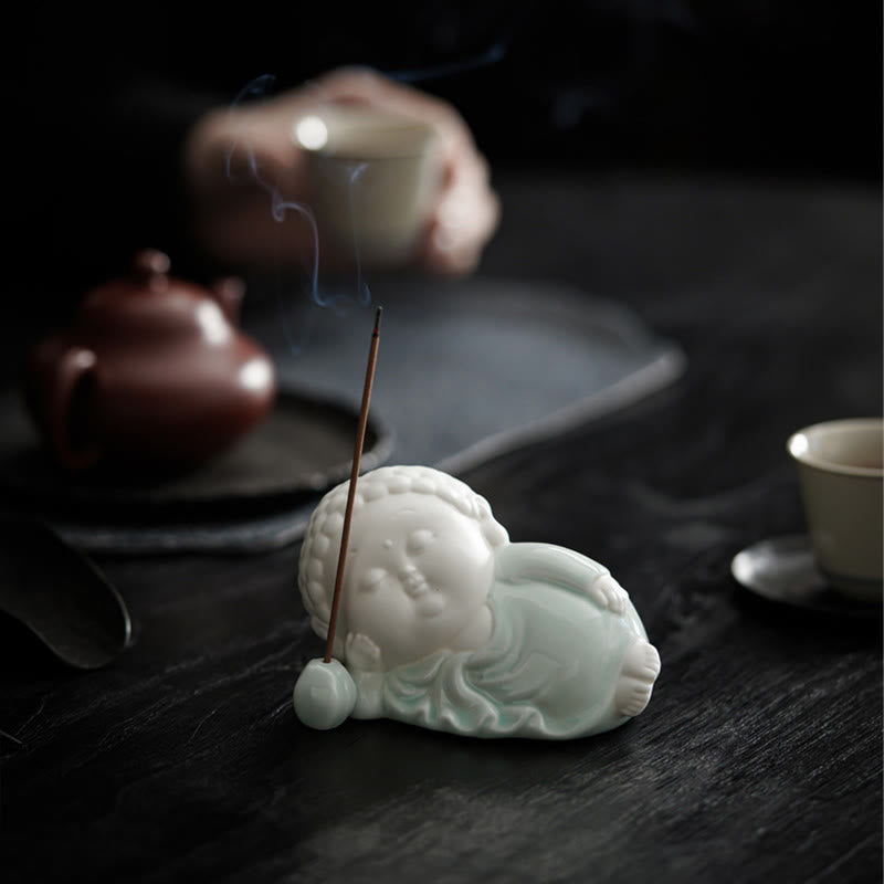 Hand-Finished Ceramic Buddha Meditative Pose Desktop Incense Burner