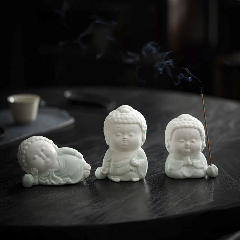 Hand-Finished Ceramic Buddha Meditative Pose Desktop Incense Burner