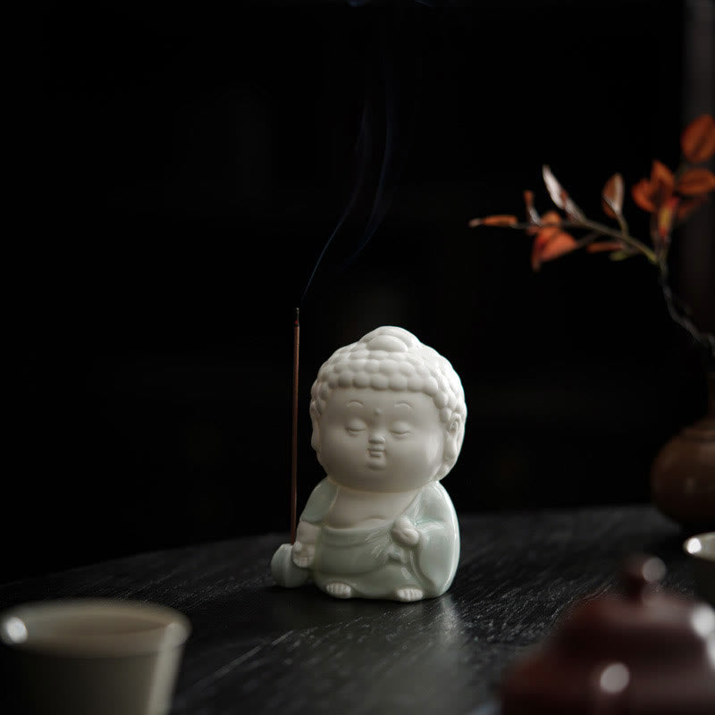 Hand-Finished Ceramic Buddha Meditative Pose Desktop Incense Burner