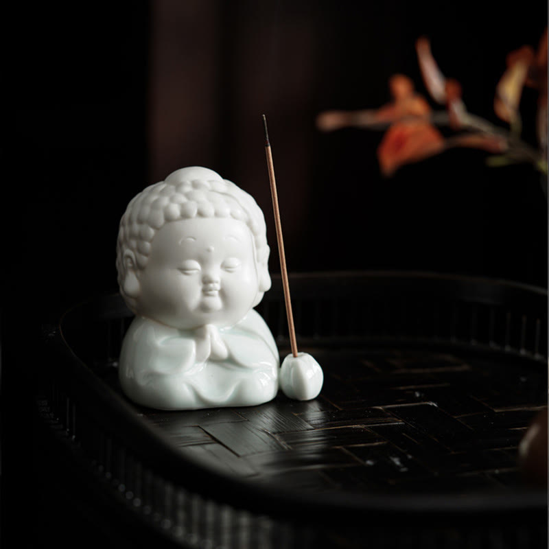Hand-Finished Ceramic Buddha Meditative Pose Desktop Incense Burner