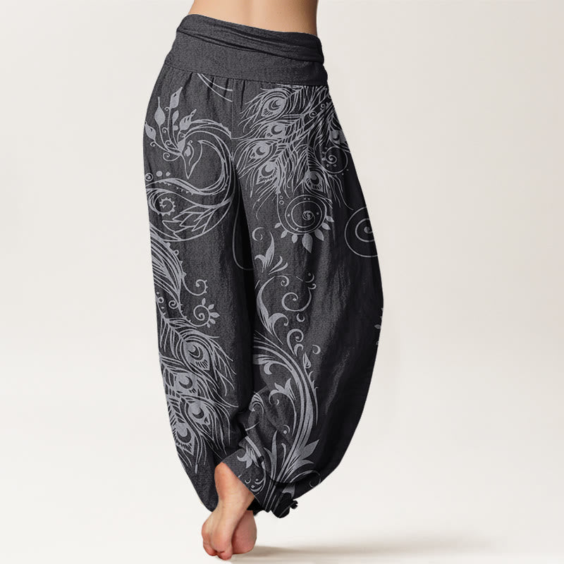 Cotton Casual Peacock Design Women's Elastic Waist Harem Pants