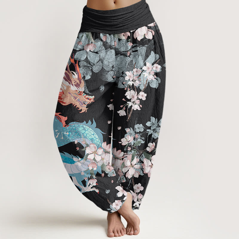 Breathable Cotton Dragon Blossom Yoga Harem Pants