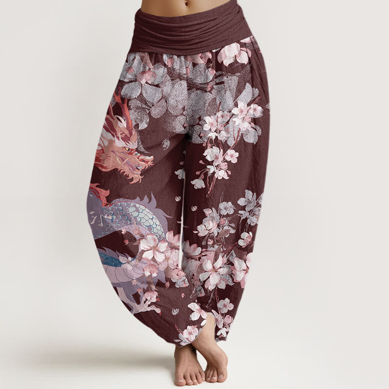 Breathable Cotton Dragon Blossom Yoga Harem Pants