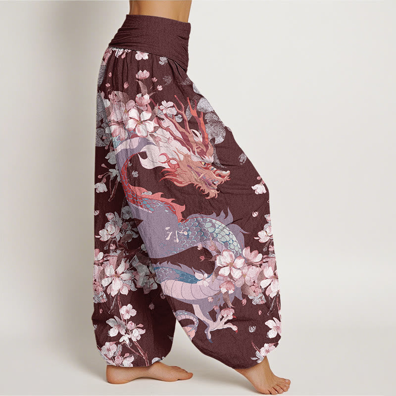 Breathable Cotton Dragon Blossom Yoga Harem Pants