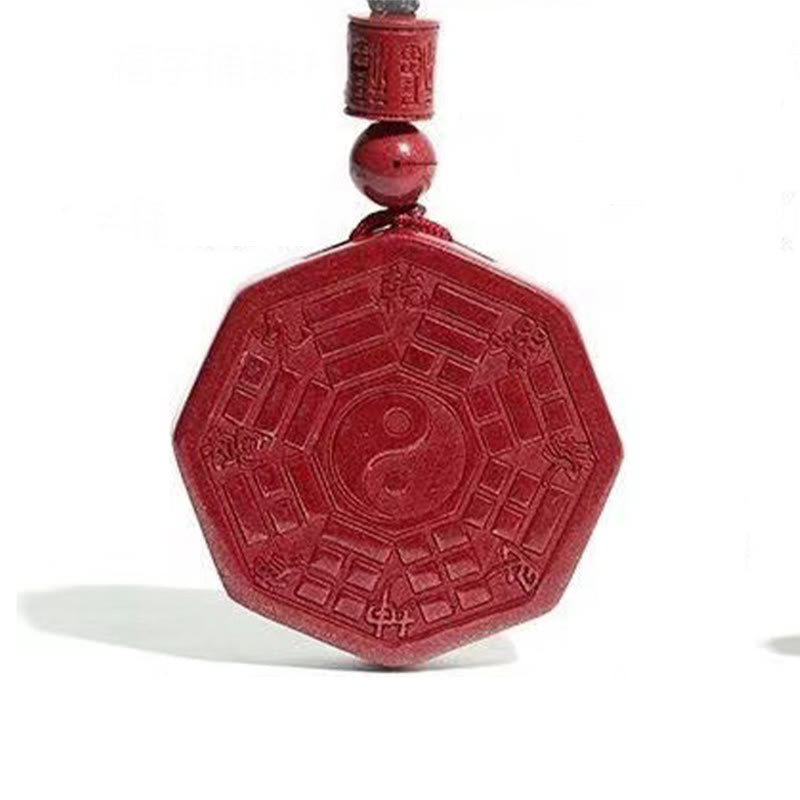 Natural Cinnabar Bagua Taishang Laojun Fu Character Calm Necklace Pendant