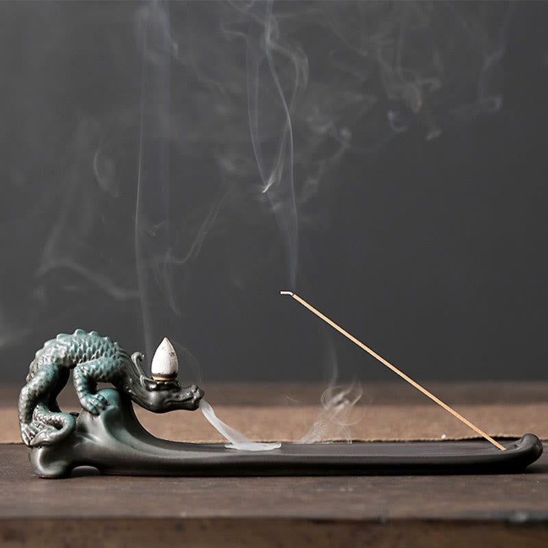 Minimalist Ceramic Stick Incense Burner with Moon Rabbit, Pixiu & Mountain Motifs