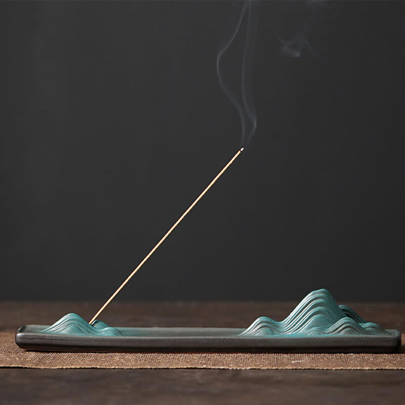 Minimalist Ceramic Stick Incense Burner with Moon Rabbit, Pixiu & Mountain Motifs