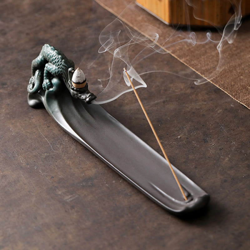 Minimalist Ceramic Stick Incense Burner with Moon Rabbit, Pixiu & Mountain Motifs