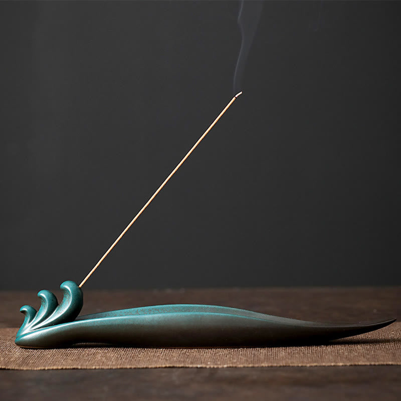 Three Stones Waves Butterfly Bamboo Healing Ceramic Stick Incense Burner Decoration