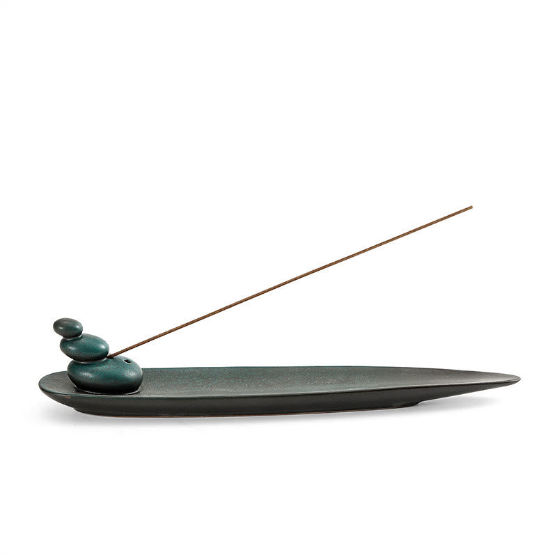 Three Stones Waves Butterfly Bamboo Healing Ceramic Stick Incense Burner Decoration