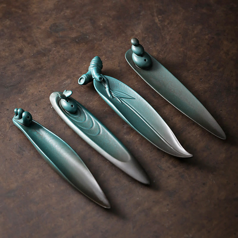 Three Stones Waves Butterfly Bamboo Healing Ceramic Stick Incense Burner Decoration