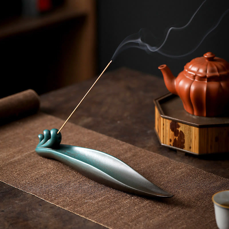 Three Stones Waves Butterfly Bamboo Healing Ceramic Stick Incense Burner Decoration