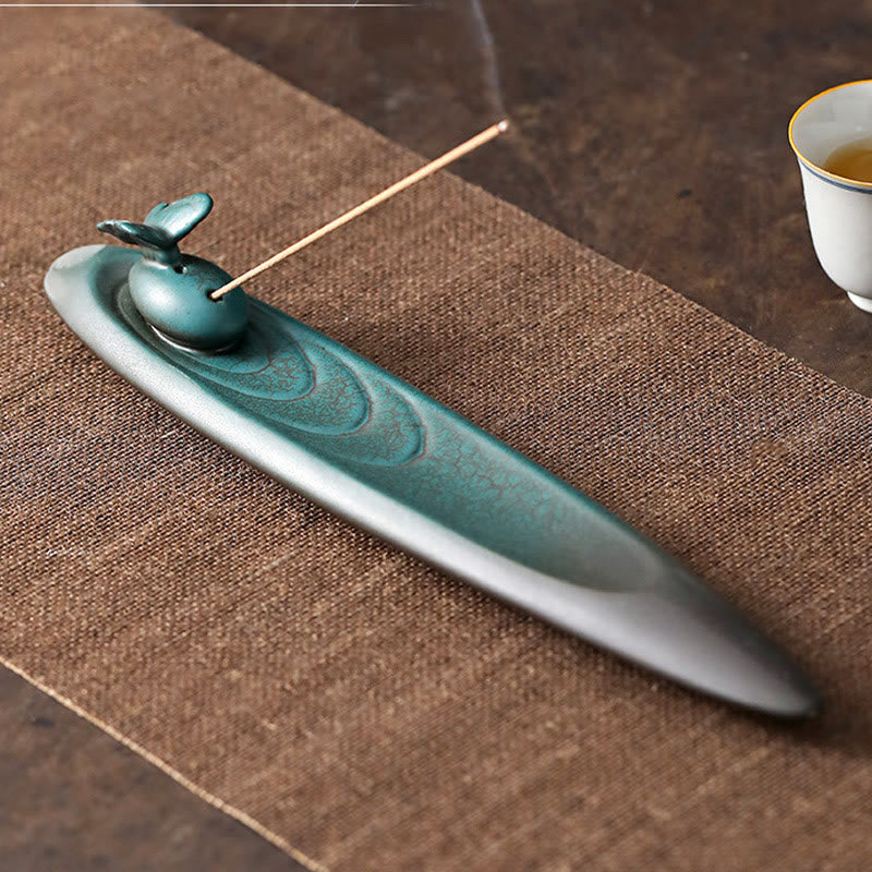 Three Stones Waves Butterfly Bamboo Healing Ceramic Stick Incense Burner Decoration