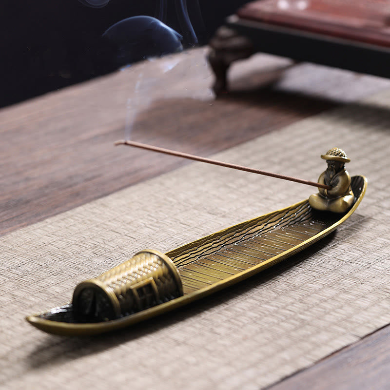 Fisherman Boat Alloy Incense Stick Holder Healing Incense Burner Decoration