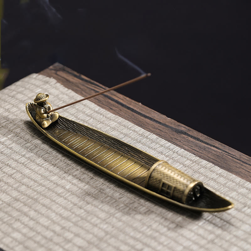 Fisherman Boat Alloy Incense Stick Holder Healing Incense Burner Decoration