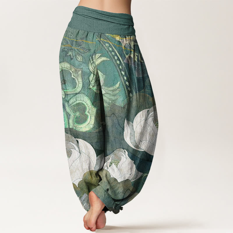 Tactile Cotton Lotus Pattern Mindful Meditation Harem Pants
