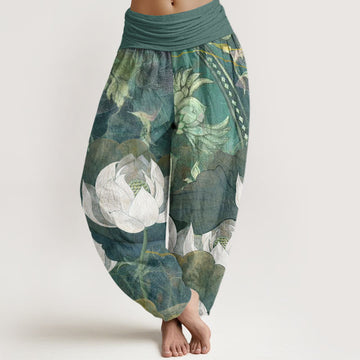 Tactile Cotton Lotus Pattern Mindful Meditation Harem Pants