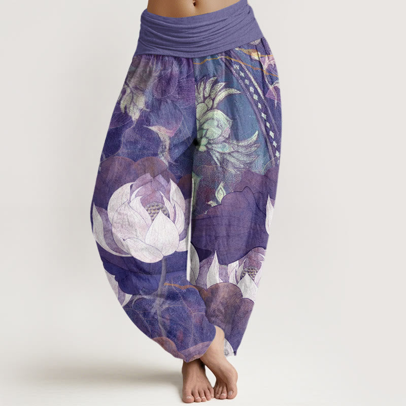 Tactile Cotton Lotus Pattern Mindful Meditation Harem Pants