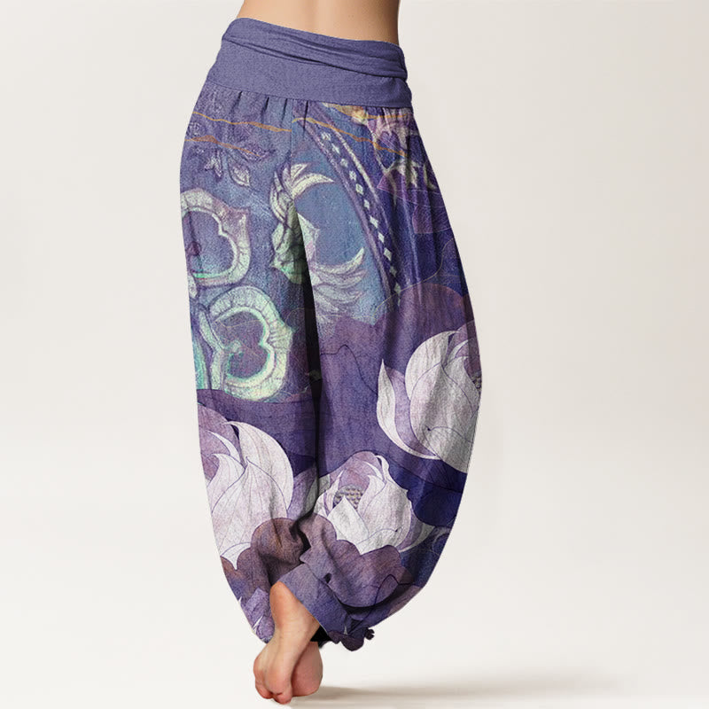 Tactile Cotton Lotus Pattern Mindful Meditation Harem Pants