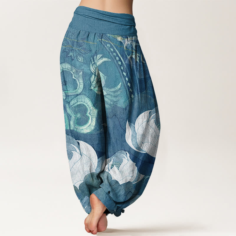 Tactile Cotton Lotus Pattern Mindful Meditation Harem Pants
