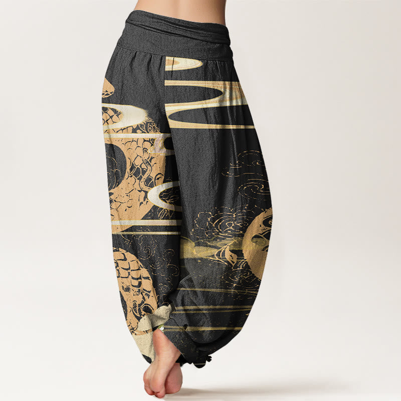Cotton Auspicious Clouds With Snake Pattern Women's Elastic Waist Harem Pants