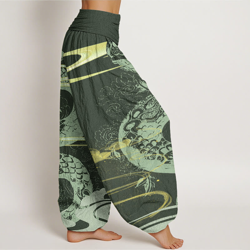 Cotton Auspicious Clouds With Snake Pattern Women's Elastic Waist Harem Pants