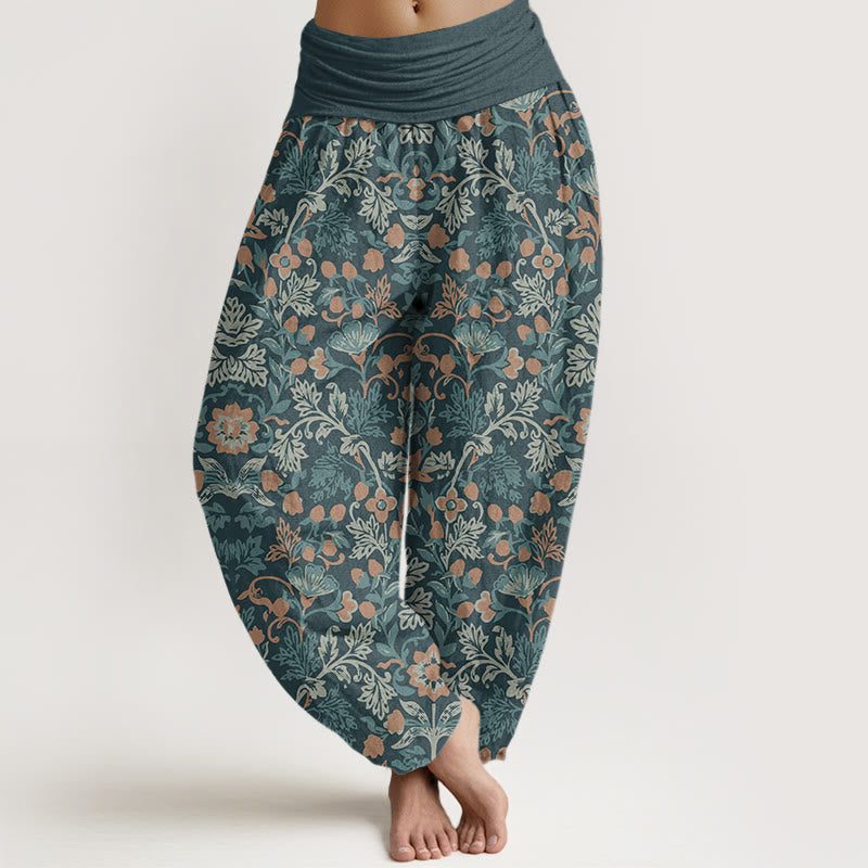 Breathable Cotton Botanical Print Meditation Harem Pants