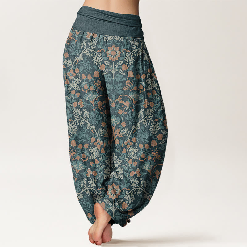 Breathable Cotton Botanical Print Meditation Harem Pants