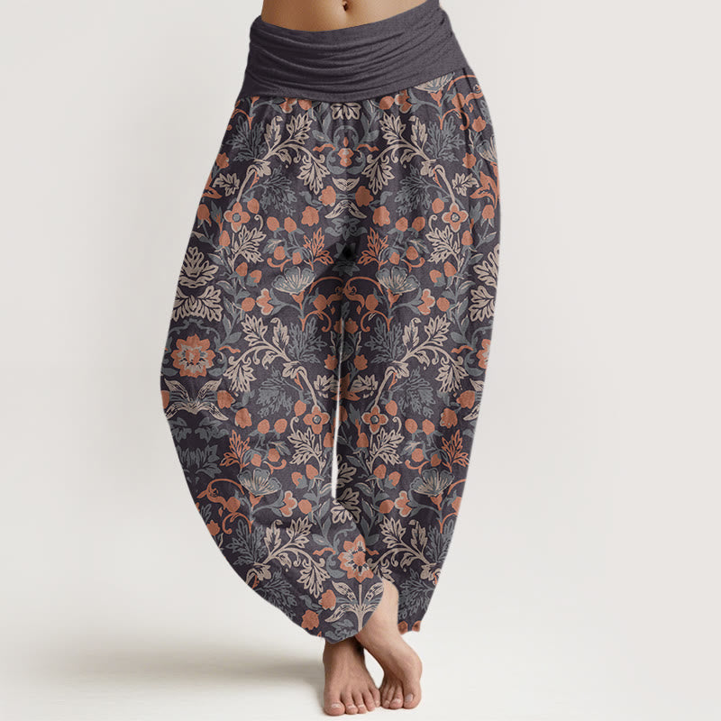Breathable Cotton Botanical Print Meditation Harem Pants