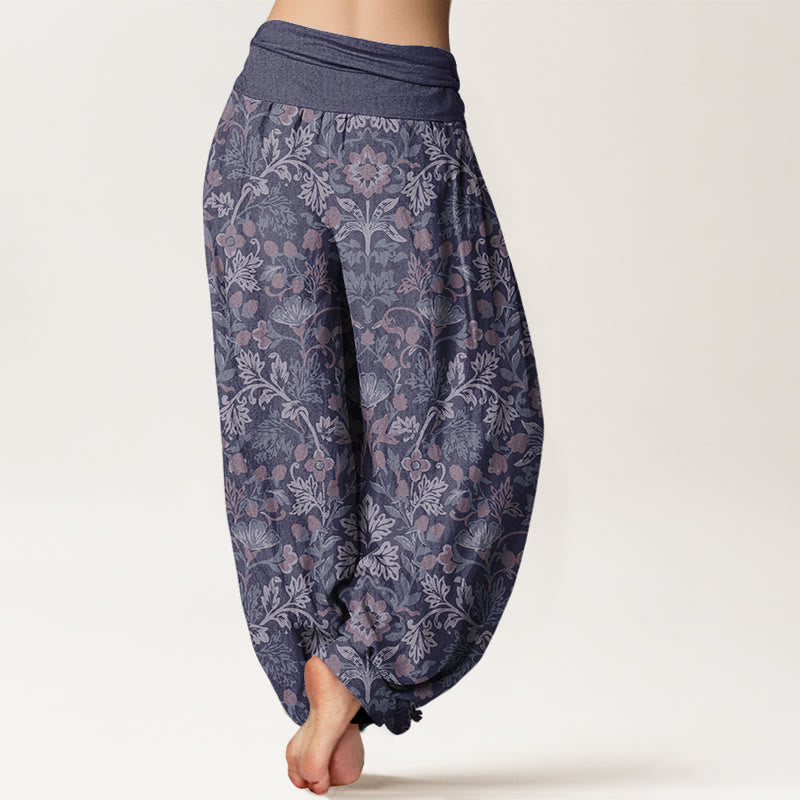 Breathable Cotton Botanical Print Meditation Harem Pants