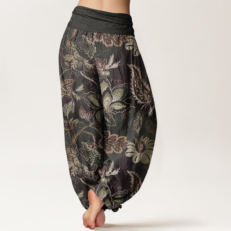Cotton Casual Floral Leaves Women's Elastic Waist Harem Pants