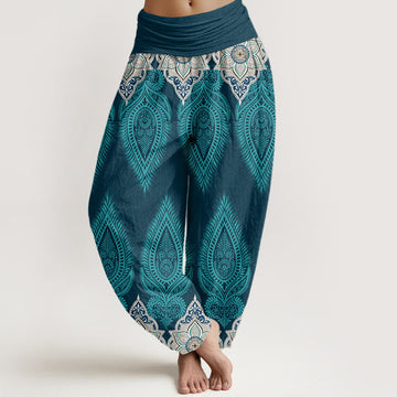 Fluid Botanical Print Elastic Waist Meditation Harem Pants