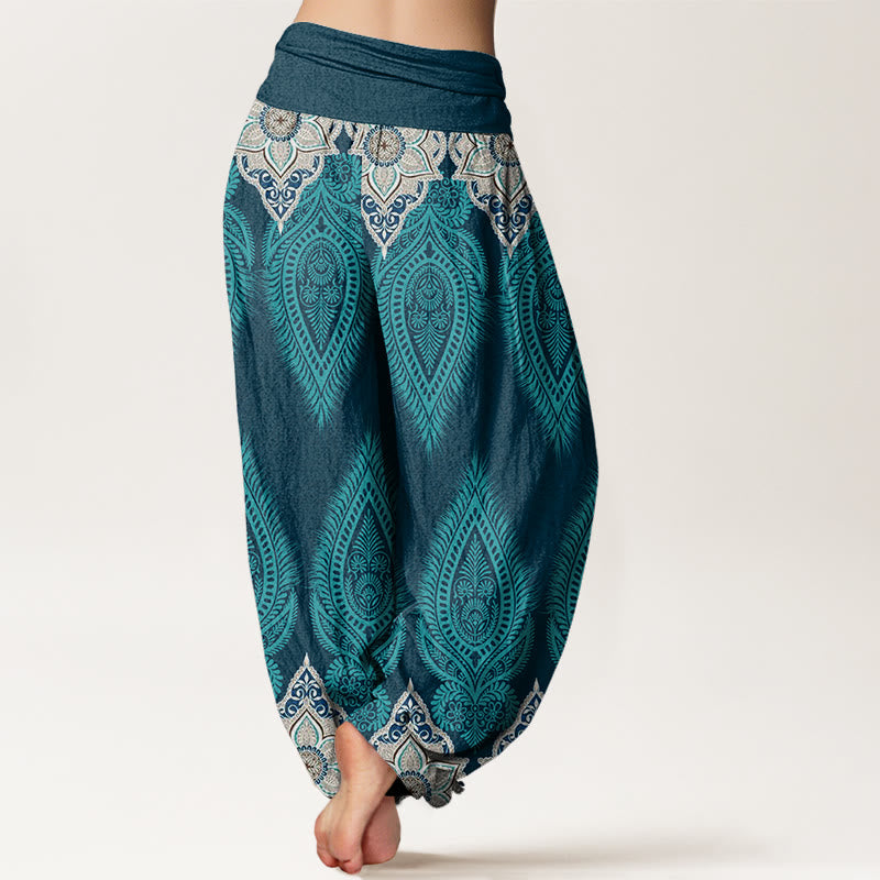 Fluid Botanical Print Elastic Waist Meditation Harem Pants