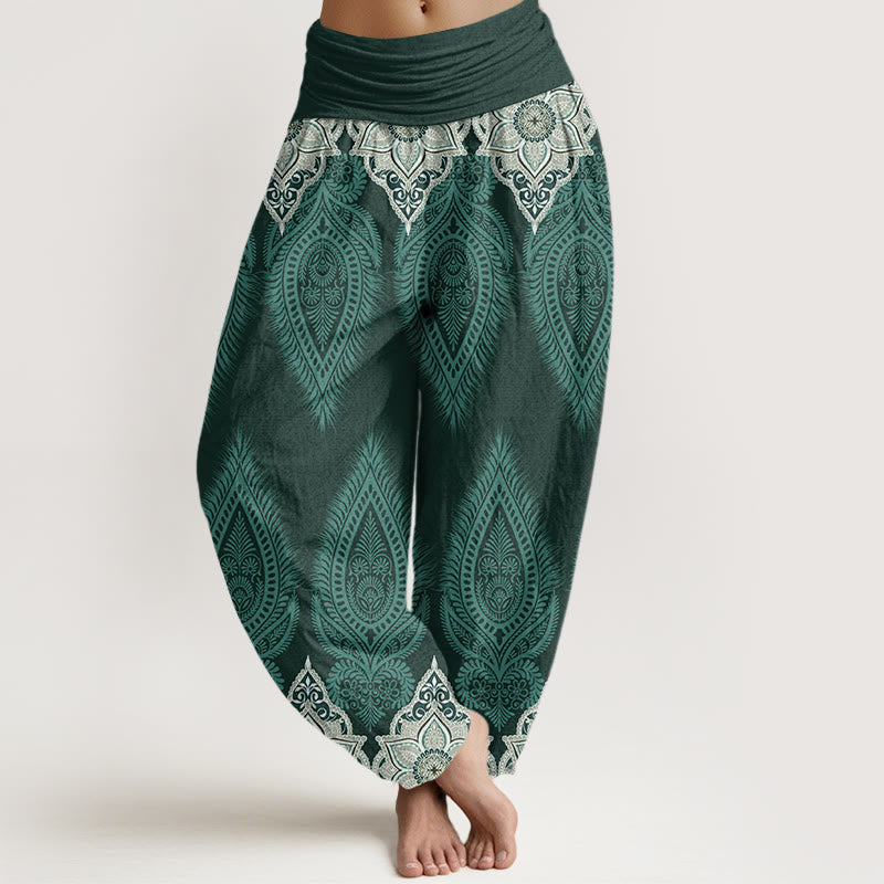 Fluid Botanical Print Elastic Waist Meditation Harem Pants