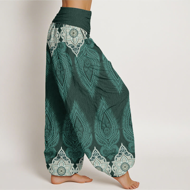 Fluid Botanical Print Elastic Waist Meditation Harem Pants