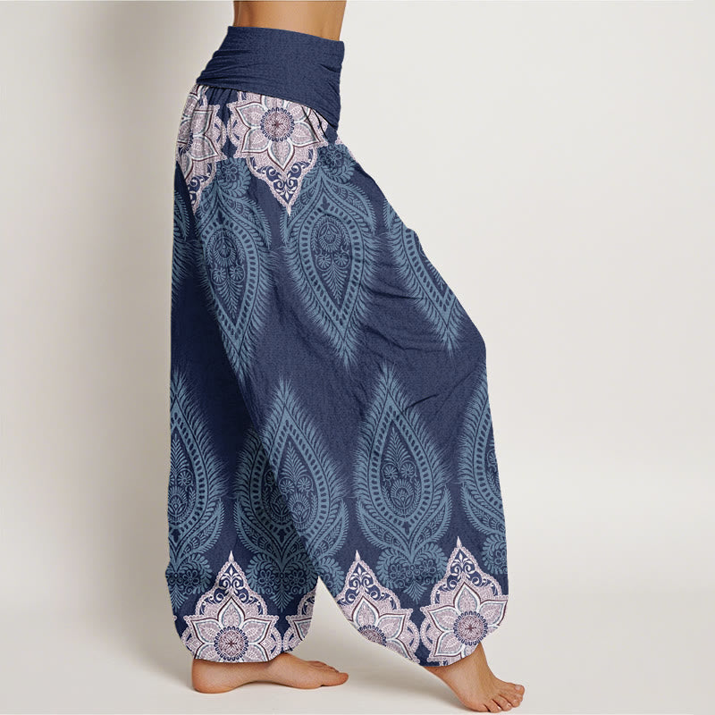 Fluid Botanical Print Elastic Waist Meditation Harem Pants