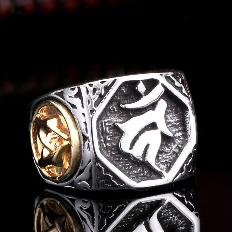 Tibetan Titanium Steel Greeting Hand Sword Sign Sanskrit Balance Ring