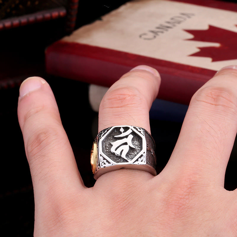 Tibetan Titanium Steel Greeting Hand Sword Sign Sanskrit Balance Ring