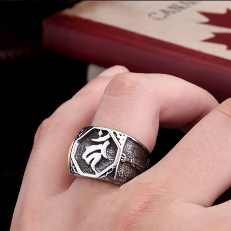 Tibetan Titanium Steel Greeting Hand Sword Sign Sanskrit Balance Ring
