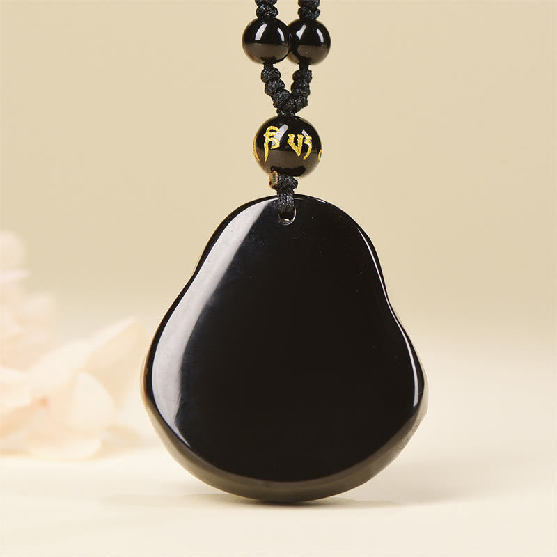 Natural Black Obsidian Ice Obsidian Laughing Buddha Purification Necklace Pendant