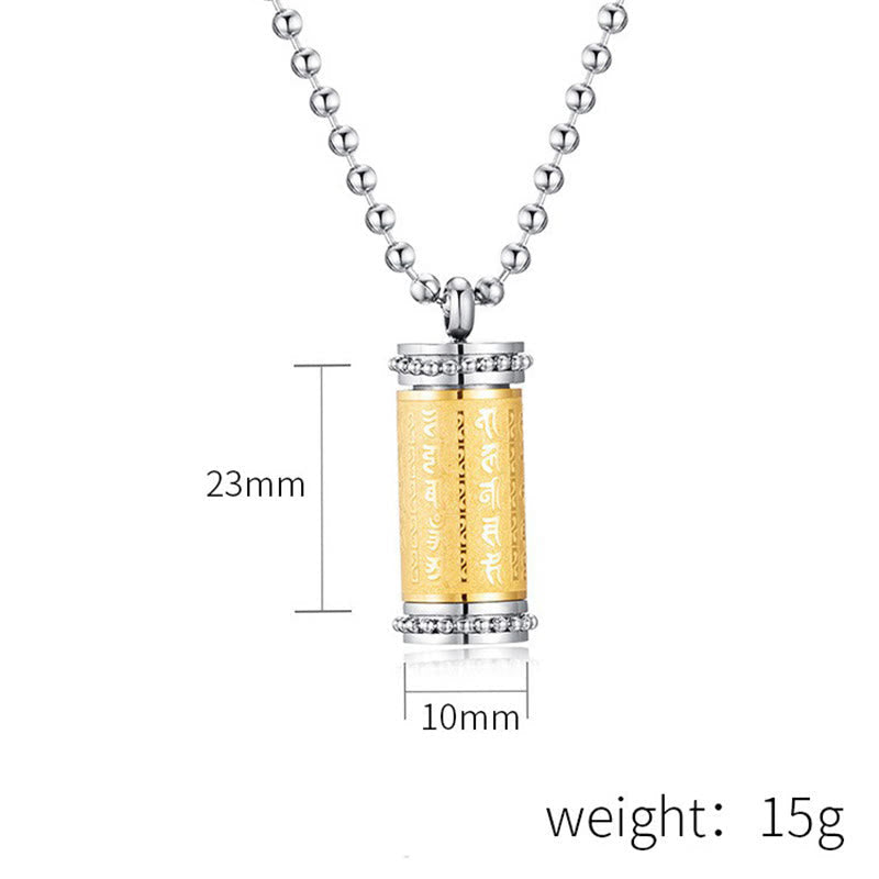 Titanium Steel Prayer Wheel Scriptures Necklace Balance Pendant