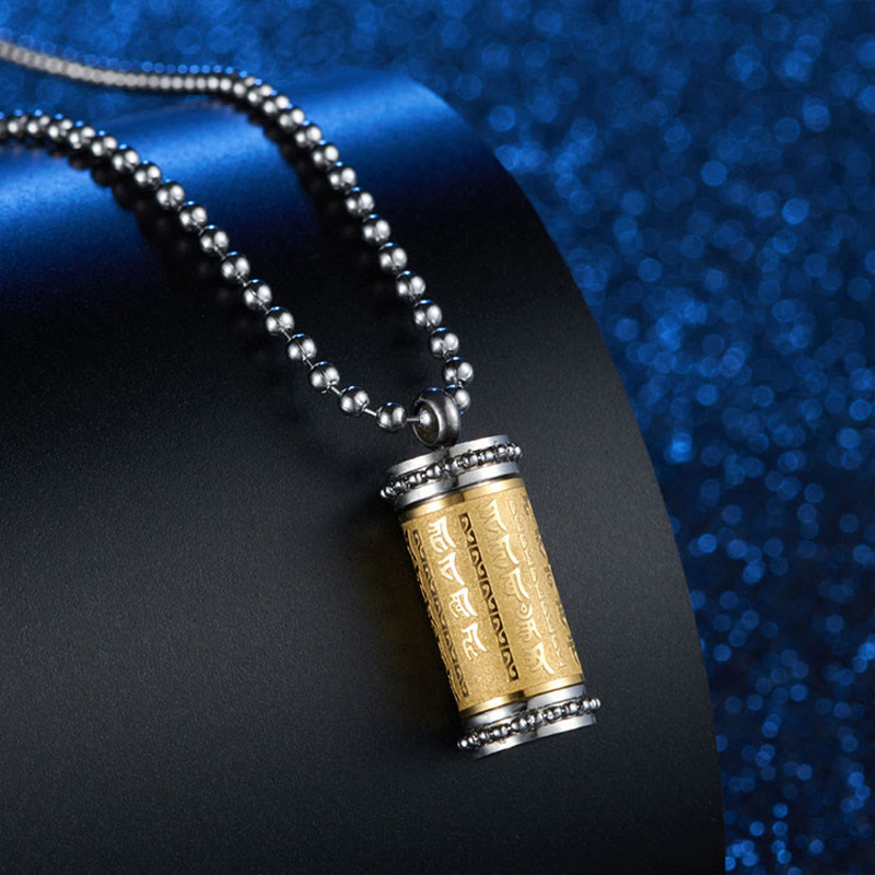 Titanium Steel Prayer Wheel Scriptures Necklace Balance Pendant