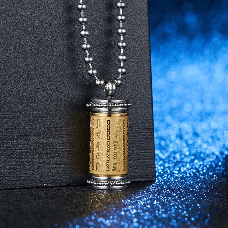 Titanium Steel Prayer Wheel Scriptures Necklace Balance Pendant