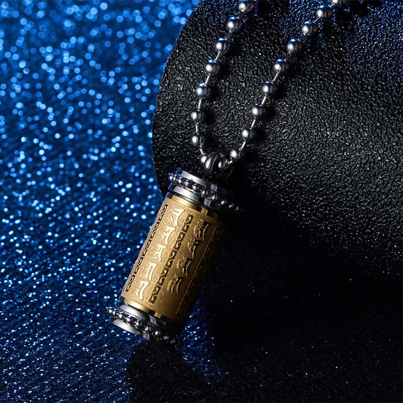 Titanium Steel Prayer Wheel Scriptures Necklace Balance Pendant
