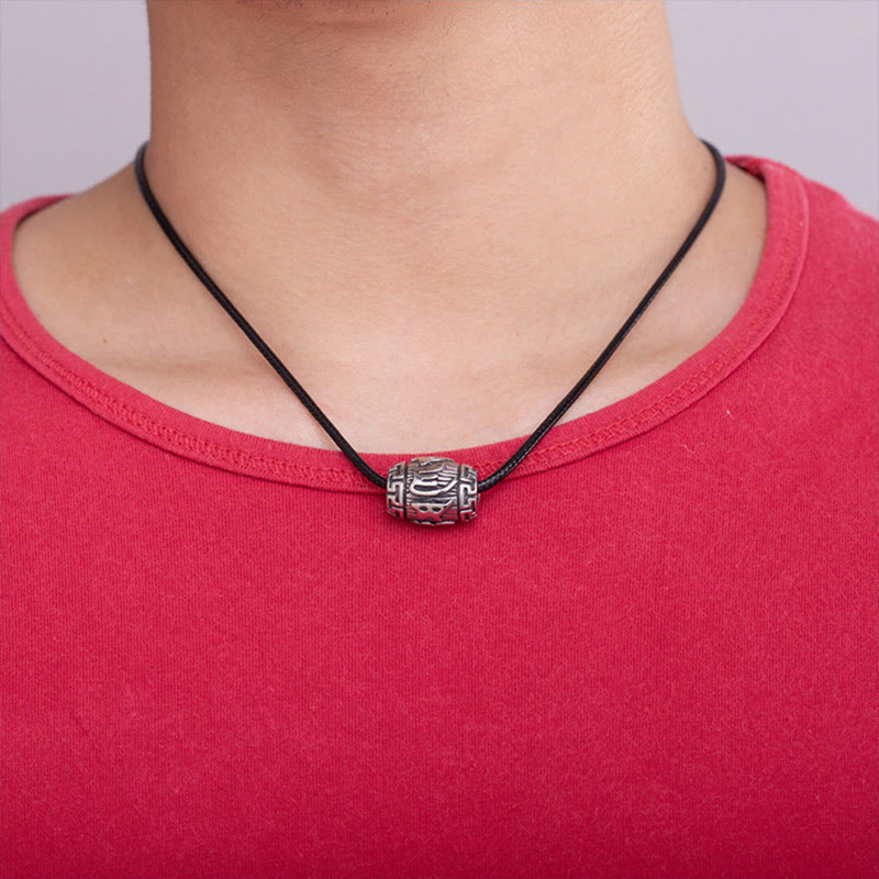 Tibetan Om Mani Padme Hum Four Mythical Beasts Titanium Steel Wisdom Necklace Pendant