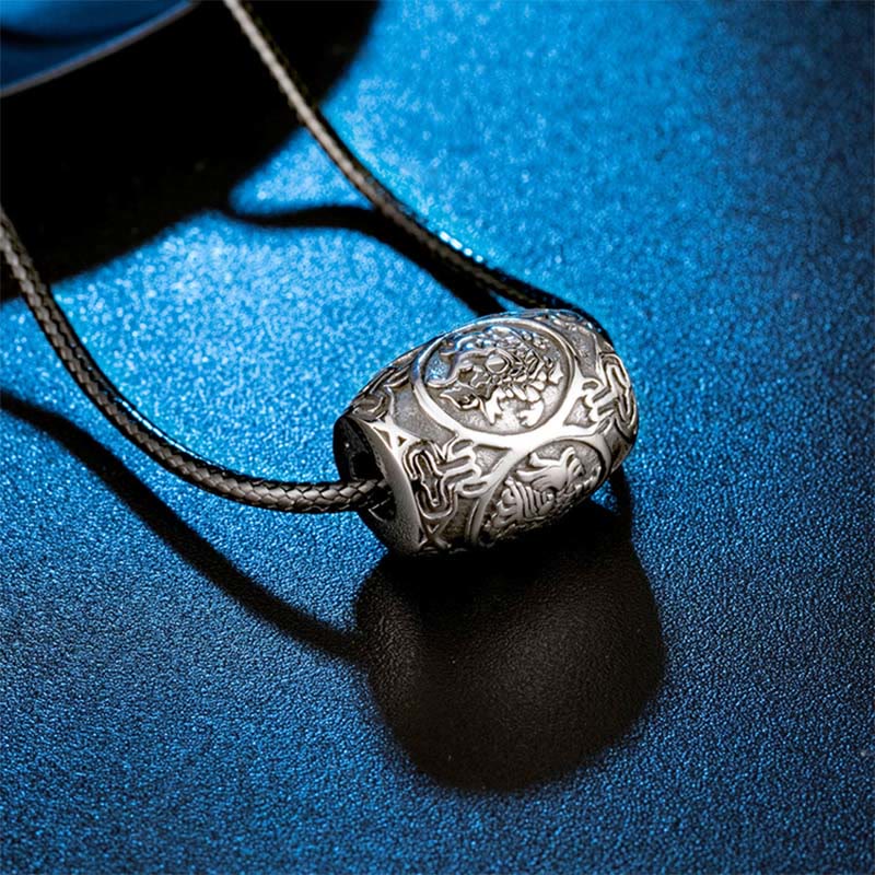 Tibetan Om Mani Padme Hum Four Mythical Beasts Titanium Steel Wisdom Necklace Pendant