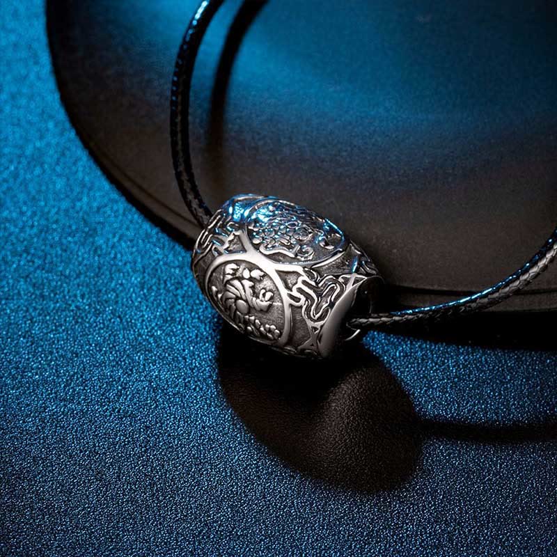 Tibetan Om Mani Padme Hum Four Mythical Beasts Titanium Steel Wisdom Necklace Pendant